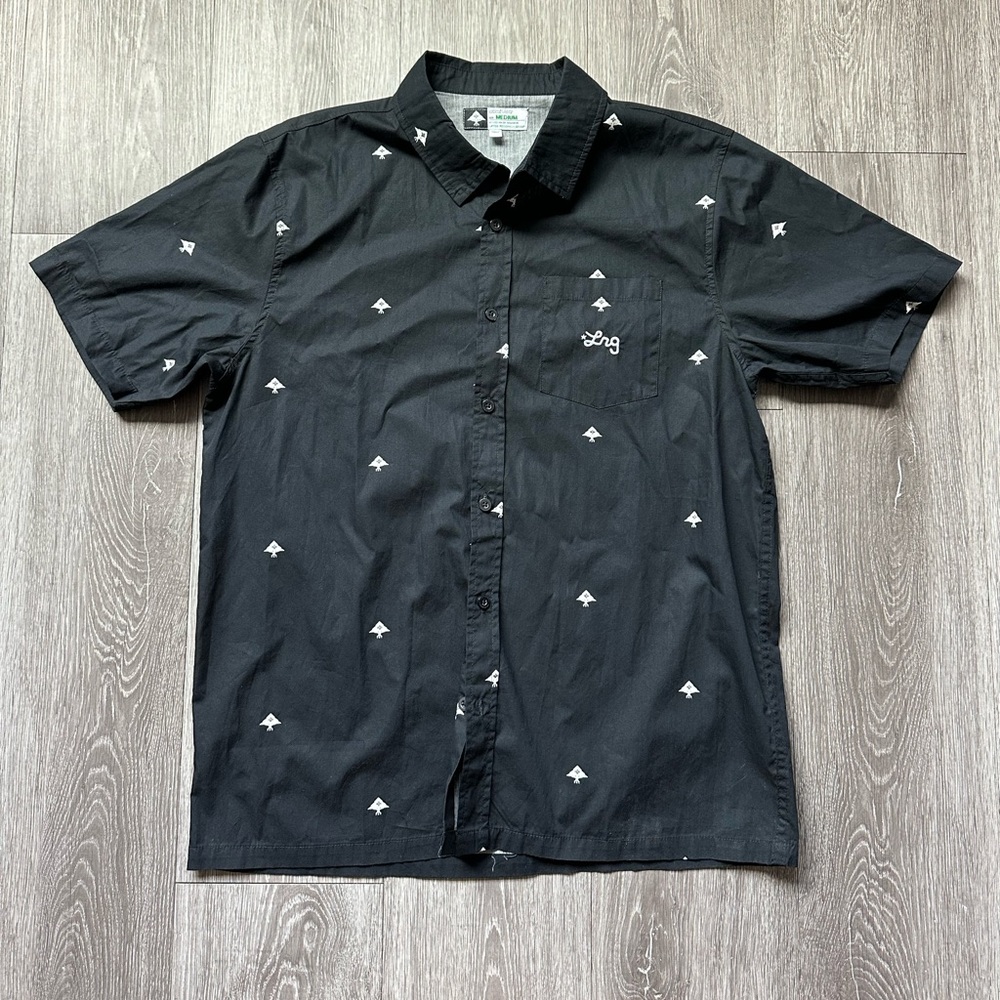 Lifted Research Group Men's Black Short Sleeve Shirt with White Accents Size M